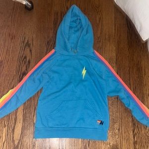 Aviator Nation Aqua Blue and Neon Strip Hoodie